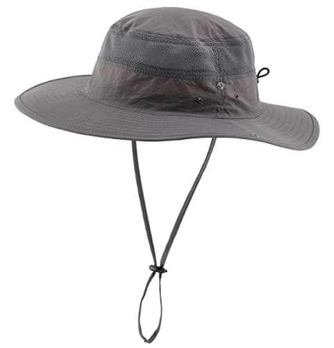 Connectyle Outdoor UV Protection Sun Hat UPF 50+ Wide Brim Bucket Hats Cowboy Fishing Hats with String Dark Grey
