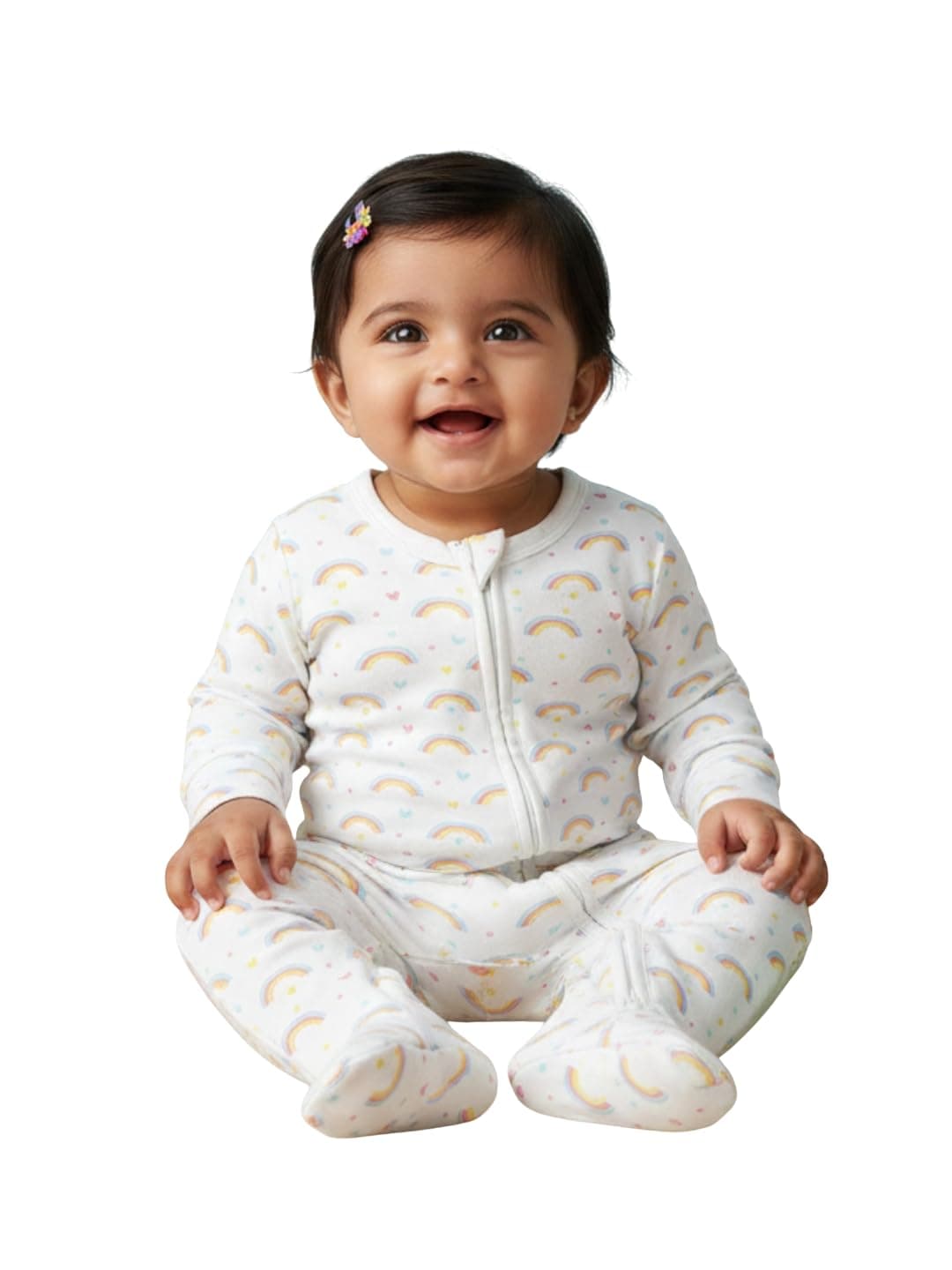 The Mom Store Baby Zipper Romper For Boys And Girls | Cotton | Soft Infant Bodysuit | Trendy Stylish Sleepsuit Nightsuit For Newborn Baby | Printed | Magic Bow | 6-9M