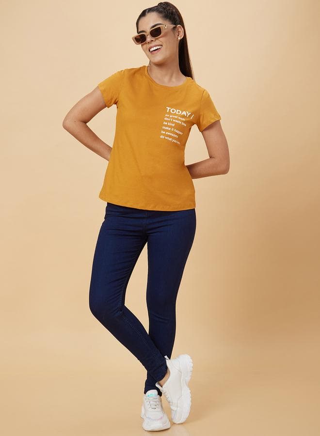 Globus Slogan Print Round Neck Cotton T-Shirt — M