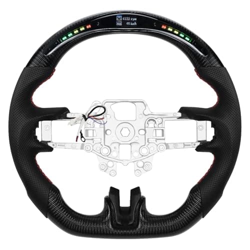 LOSCHEN Carbon Fiber Steering Wheel for Mustang EcoBoost/GT/Shelby GT350/GT350R 2015-2017, Real Carbon Fiber Nappa Perforated Leather, LED Display Shift Indicator Steering Wheel for Mustang 2015-2017