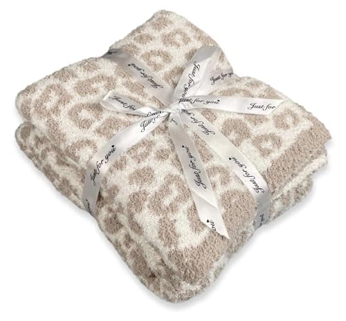 Ultra Soft Leopard Throw Blanket for Couch, Lightweight Warm Fluffy Reversible Cream Cheetah Throw Blanket for Sofa Bed Decor, Beige