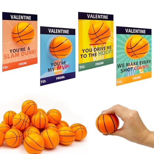 Basketball Valentines Day Cards Gifts for Kids School 24 PackMini Foam Basketball Toys with Exchange Cards for BoysValentines Sport Party Favors Goodie Bag Stuffers Classroom Treats for Toddlers