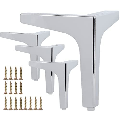 La Vane 7 Inch Metal Furniture Legs, Set of 4 - Modern Diamond Triangle Silver DIY Replacement Feet Corner Legs for Cabinet, Sofa, Sideboard, Couch, Dresser Makeover