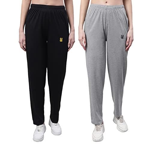 Mack Jonney Women Mid Rise Regular Fit Cotton Trackpant (Pack of 2)-D10_Blk_MLG_002-Medium, Multicolor