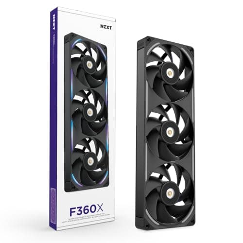 NZXT F360X Performance SingleFrame Fan 3X 120mm PWM RGB PC Case Fans Max Airflow Static Pressure Low Noise LCP Frame Blades Magnetic Fluid Dynamic Bearing 30mm Thick Black