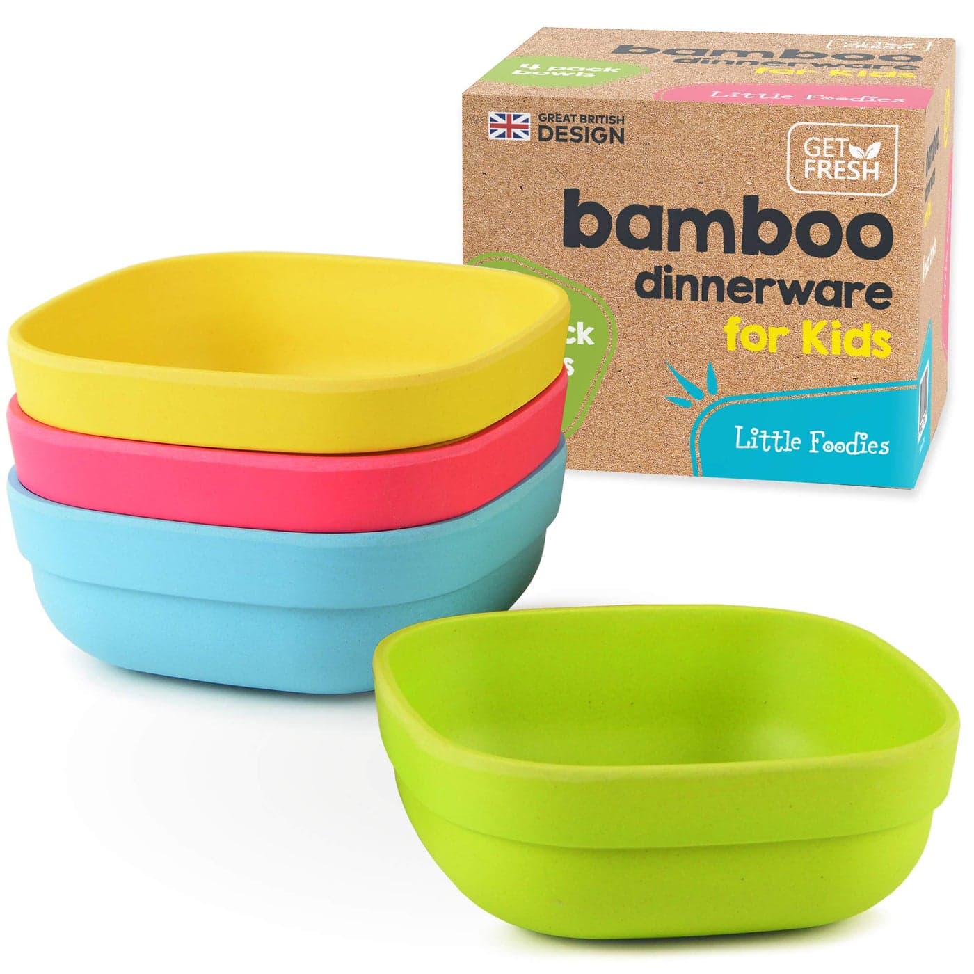 Bamboo Kids Bowls 4 Pack Set Stackable Bamboo Dinnerware for Kids Bamboo Fiber Kids Bowls Set Dishwasher Safe and Stackable