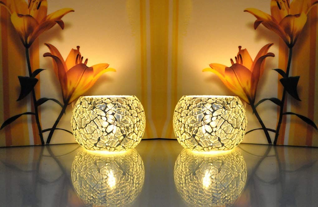 Lalhaveli Home Decorative Valentines Day Lights Votive Tea Light Silver Color Glass Candle Holders(Candle Included)(Set of 2 Gift 3 X 4 Inches)