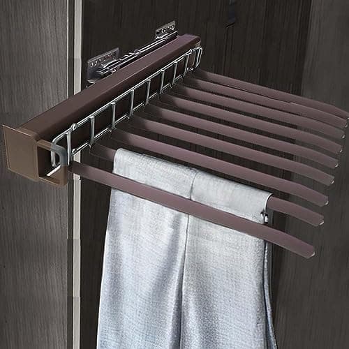 HYDERON Pull Out Pants Rack -Steel Hangers - Clothes Organiser Storage Bar Pants Slide Out Rack Trousers Rack for Wardrobe Organization. Colour: Mocha (Side Mounted Trouser Rack), 1 Set