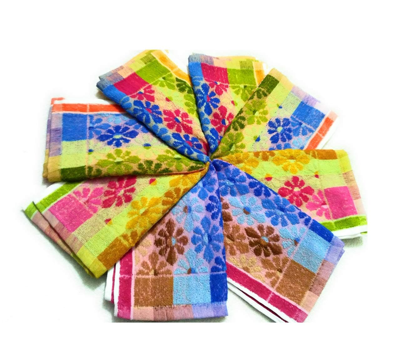 Cotton Colors Floral Design Hand Towels (Medium, Multicolor, Pack of 8)_t036