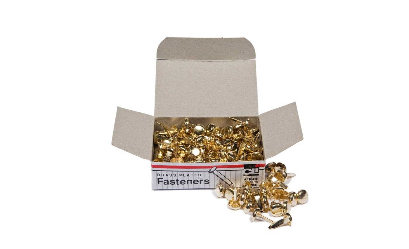 Charles Leonard Fasteners, Round Head, Brass Plated, 3/8 Inch Shank, 8 MM Head, 100-Pack (1R-BP)