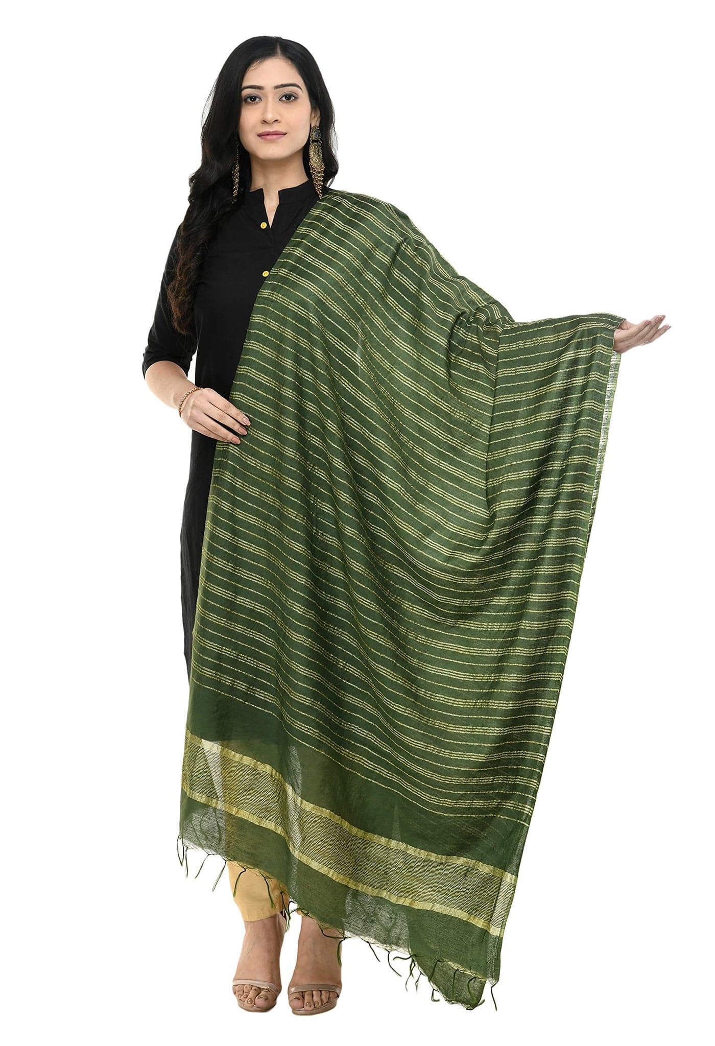 A R Silk Women's Self Design Cotton Dupatta (ARS0492_Dark Mehndi Green_Free Size)