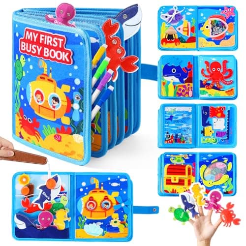 evoceler Busy Book Busy Board with Fishing Game Coloring Page Montessori Toys for Toddlers 18 Months Quiet Airplane Travel Toy Sensory Learning Toy for Toddlers 25 Girls Boys Birthday Gift
