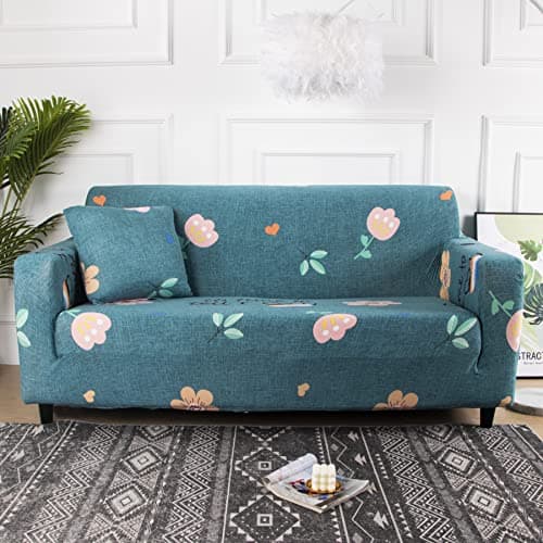 House of Quirk Universal Single Seater Sofa Cover Big Elasticity Cover for Couch Flexible 140 GSM Sofa Slipcover (Blue Pink Flower, 90-145cm)