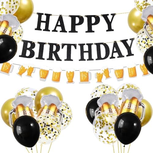 ZHENGYE Black Gold Birthday Party Decorations Set Happy Birthday Banner Balloons Latex Balloons Themed Party Supplies for Men Women