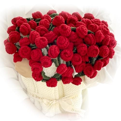 Celiseaya Decorative Knit Throw Blanket with Red Rose Border, White Wearable Shawl for Women (Red, 110cm)