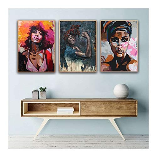 Ecyanlv African American Woman Canvas Wall Art Black Women Pictures Abstract African Art Paintings Black Woman Portrait Wall Art Abstract Girl Canvas Print Art for Bedroom 16x24x3 Inch Unframed