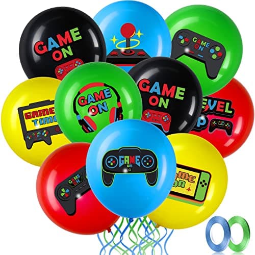 Zomiboo 45 Pieces Video Game Party Birthday Balloons Set Gaming Black Latex Theme Balloons Decorations for Player Level up Party Supplies