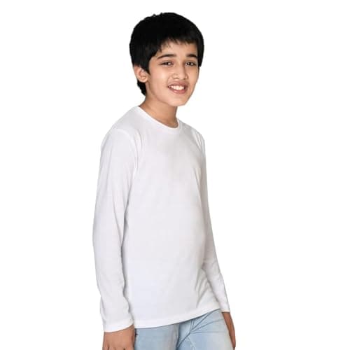 Nusyl Boys Full Sleeves Solid T-Shirt for Kids | Soft Cotton Blend | Comfortable Regular Fit | Casual 2-16 Years | White