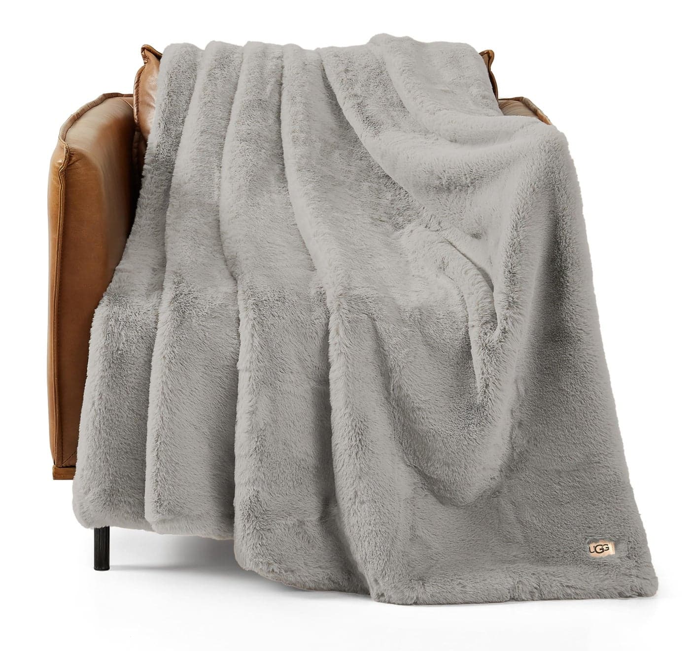 UGG Euphoria Plush Faux Fur Throw Blanket Medium Weight Reversible Luxury Soft Throw for Couch Bed or Chair Hypoallergenic Machine Washable Home Decor Blanket 50inch x 70inch Seal Light Grey