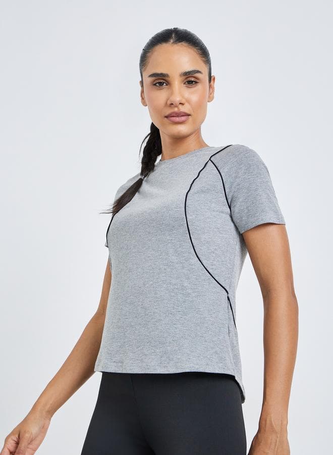 Grey Melange Contrast Seam Detail Top