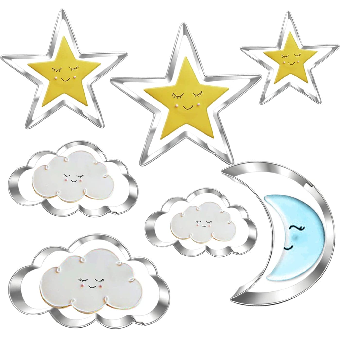 LUBTOSMN Twinkle Twinkle Little Star Cookie Cutter Set7 PieceFrom 35 to 16Cloud Star Moon Cookie Cutters for Baby Shower Gender Reveal Birthday Cake Cupcake Party Decorations