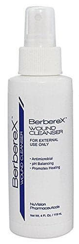 BerbereX Antimicrobial Wound Cleanser for Cuts, Scrapes, Burns, Incisions, Piercing Aftercare, Wounds, Wound Care, First Aid Antiseptic Antibacterial Spray, Pressure Sore, Diabetic Ulcer - 4oz