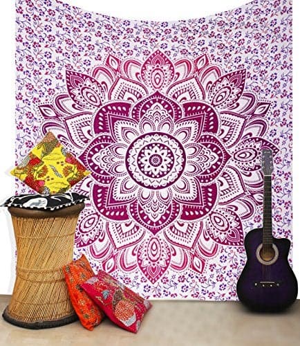 Purple Ombre Mandala Printed Wall Hanging Bedspread Cotton Double Tapestry Wall Decorative Hanging Tapestries Art 95"x85" by Handicraft-Palace