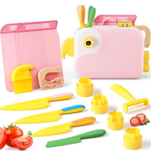 Toddler Girl Cooking Set with Storage BoxGirls Pink Kitchen SetSafe PP Material Baby Girl Montessori Kitchen Tools for Real CookingDishwasher SafeFun BirdShaped Little Chef Set