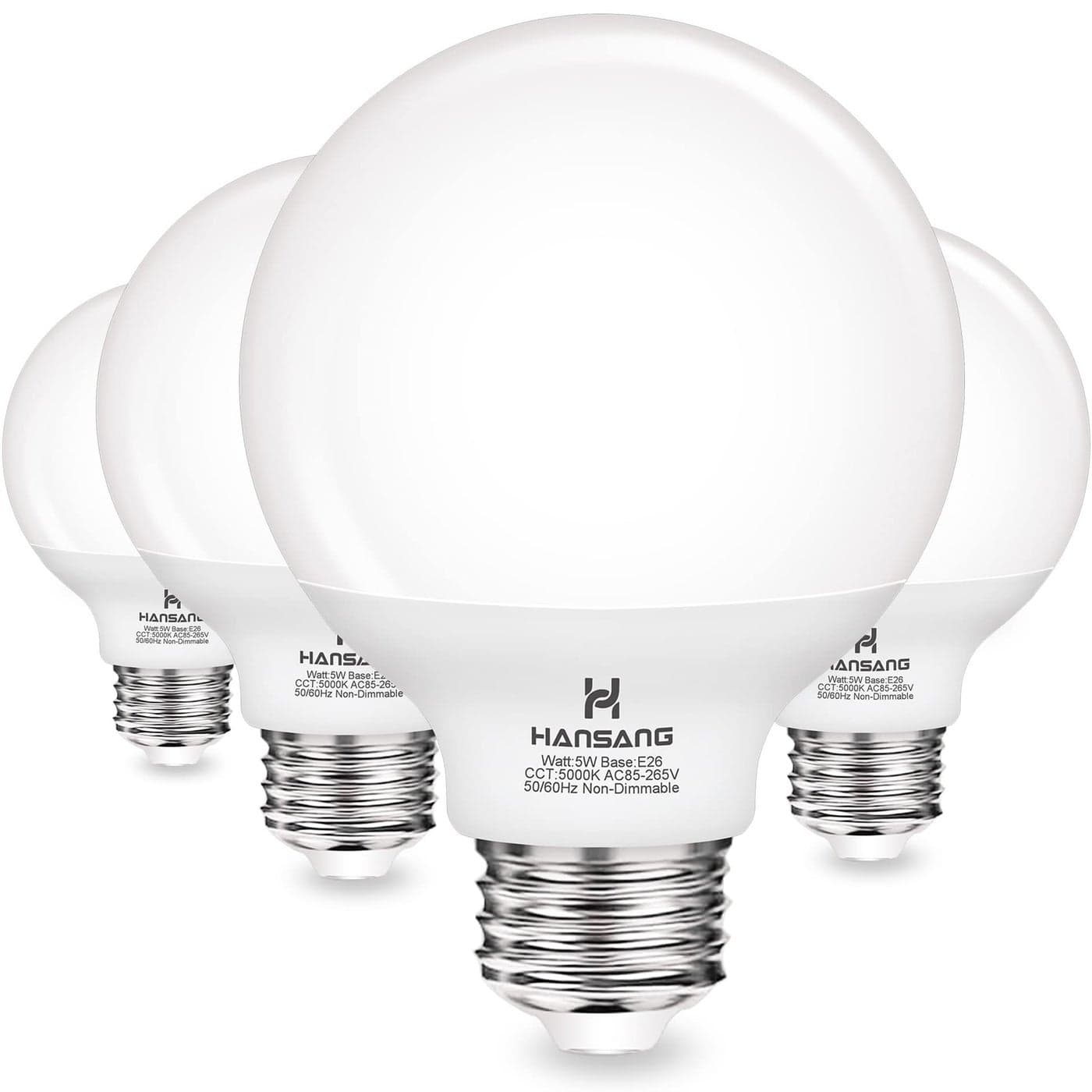 hansang G25 LED Globe Light Bulbs 60W Equivalent 5000K Daylight Bathroom E26 Base EyeFriendly Vanity Round Perfect for Vanity Makeup Mirror 120V CRI85 NonDimmable 4Pack