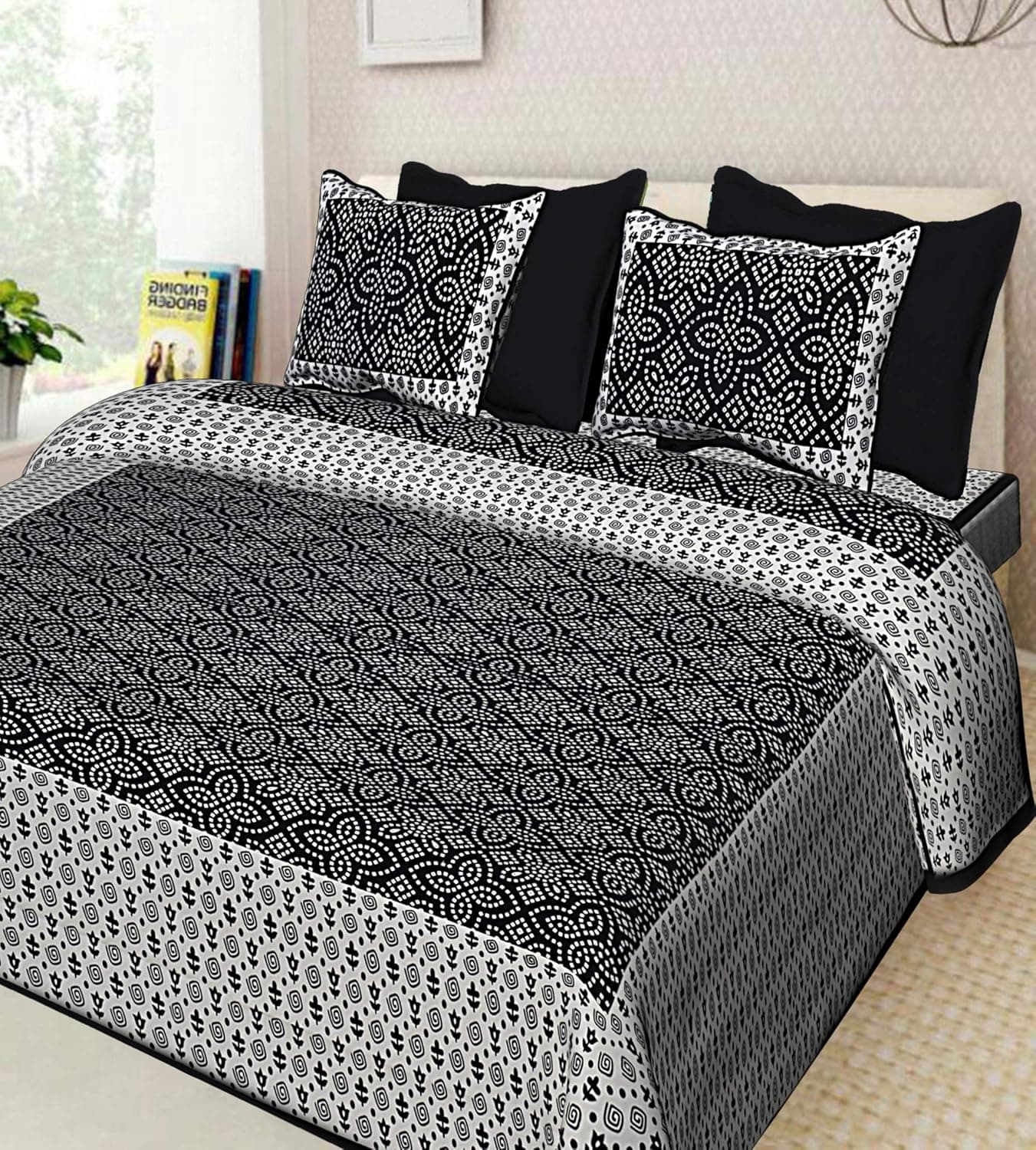 BEDZONE Cotton Comfort 144 TC Rajasthani Jaipuri Traditional King Size 1 Double Bedsheet with 2 Pillow Covers Multi King