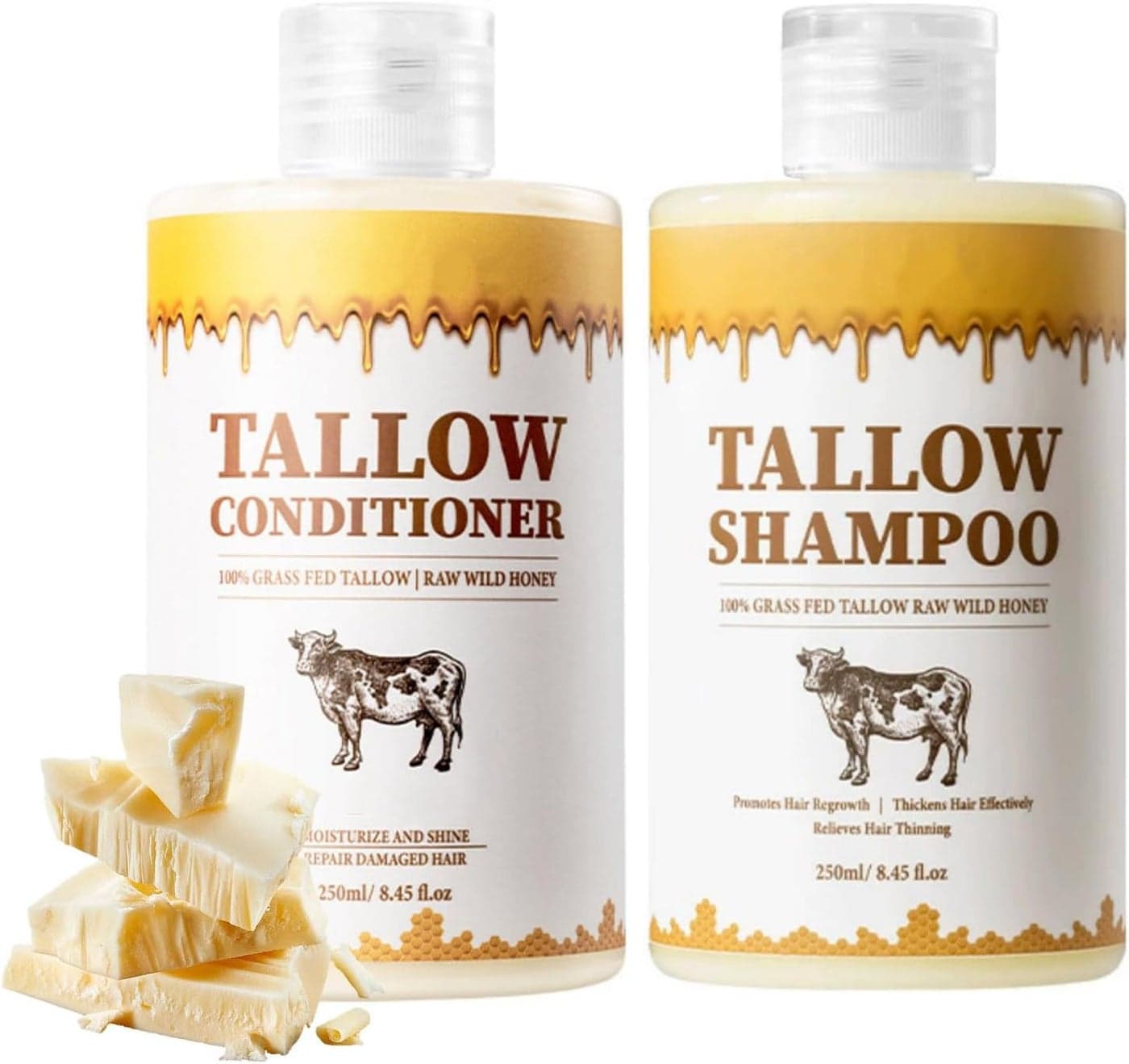 Tallow Shampoo and Conditioner Set Natural Tallow Hair Care Kit for All Hair Types Deeply Cleanse Moisturize Control Oil Smooth Frizz Strengthen Hair Add Shine Softness Nourish Scalp Hair