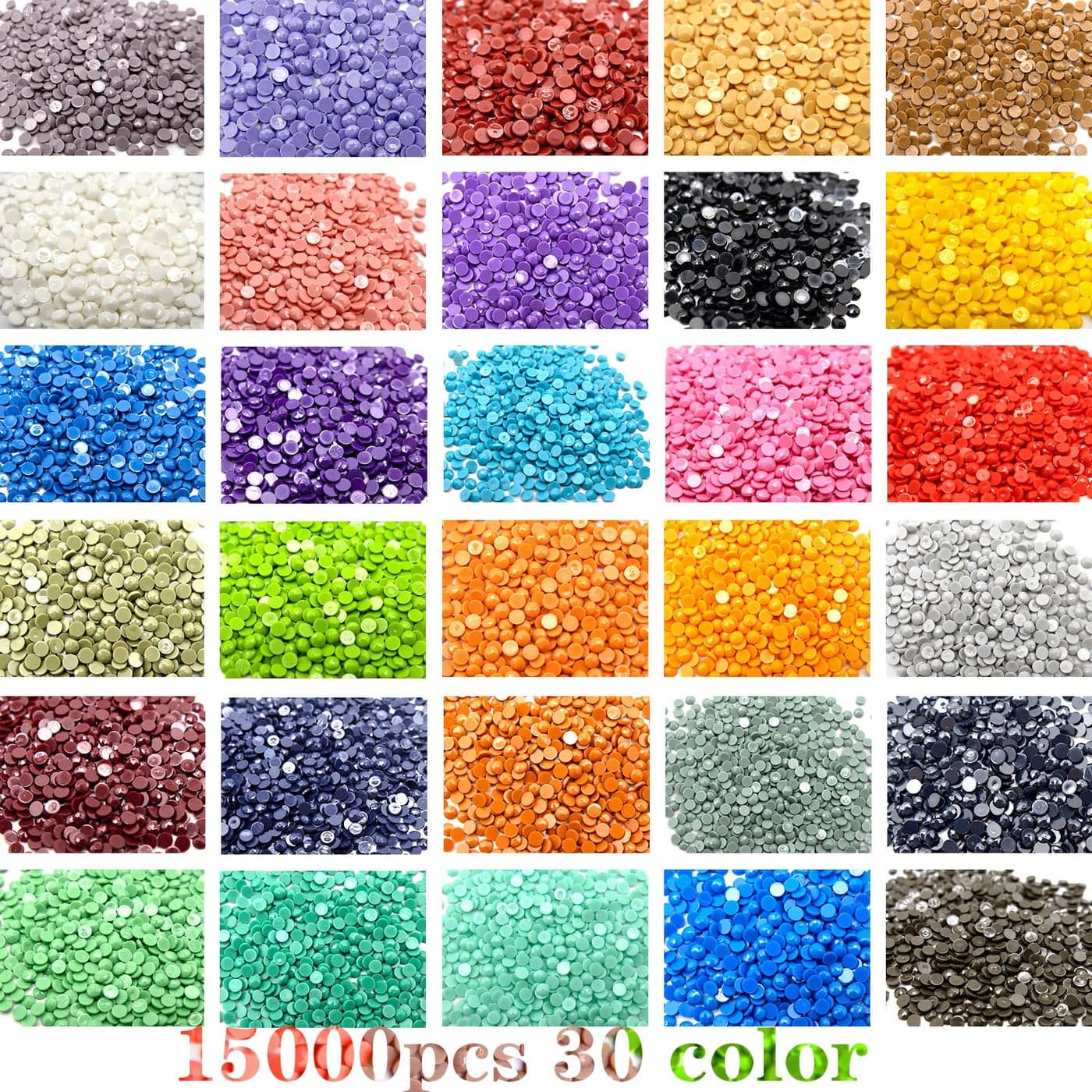 QYING 15000 Pieces 30 Color Diamond Art Painting BeadsFlat Bottom Round Resin Rhinestones for Diamond Art Painting Accessories Round Drills for 5D Diamond Art DIY Craft