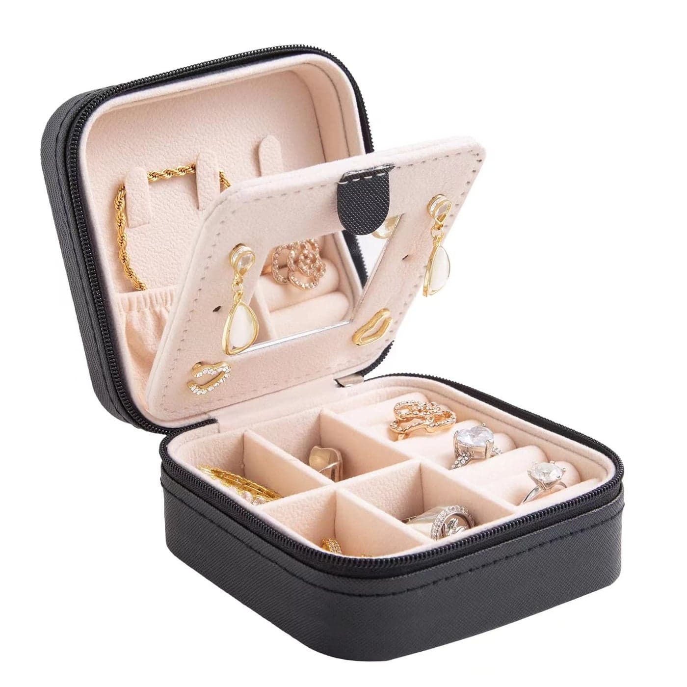 KElofoN Travel jewelry case Travel jewelry box Travel Jewelry Organizer Small Jewelry Organizer Box for Girls Women with MirrorBlack