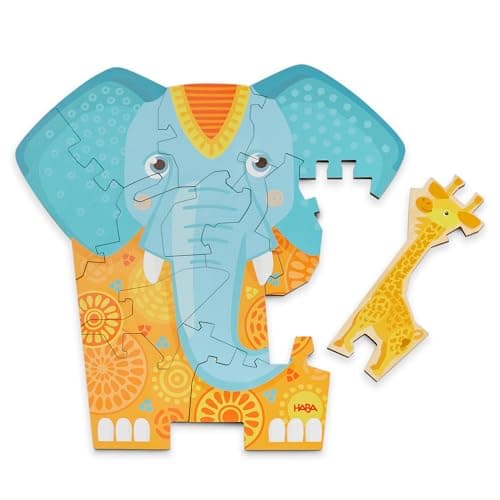 HABA Wooden Puzzle Elephant 2 in 1 Reversible Puzzles for Kids Ages 46 Durable Educational Toys and Wooden Montessori Toys