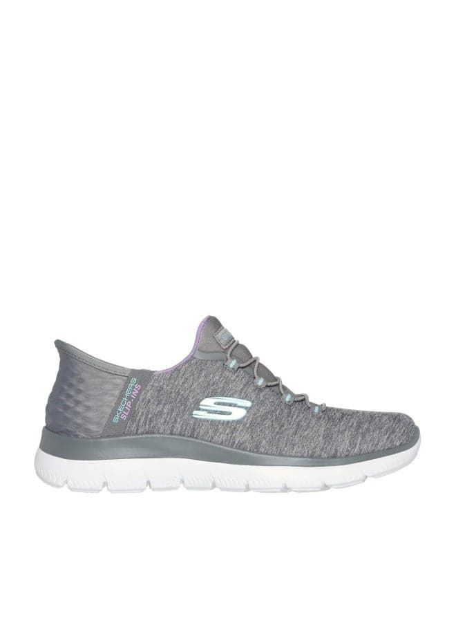 Skechers Women's Summits Hands-Free Slip-Ins – Memory Foam Insole, Heel Pillow, Vegan Materials Sneaker, Grey Mint, 6.5