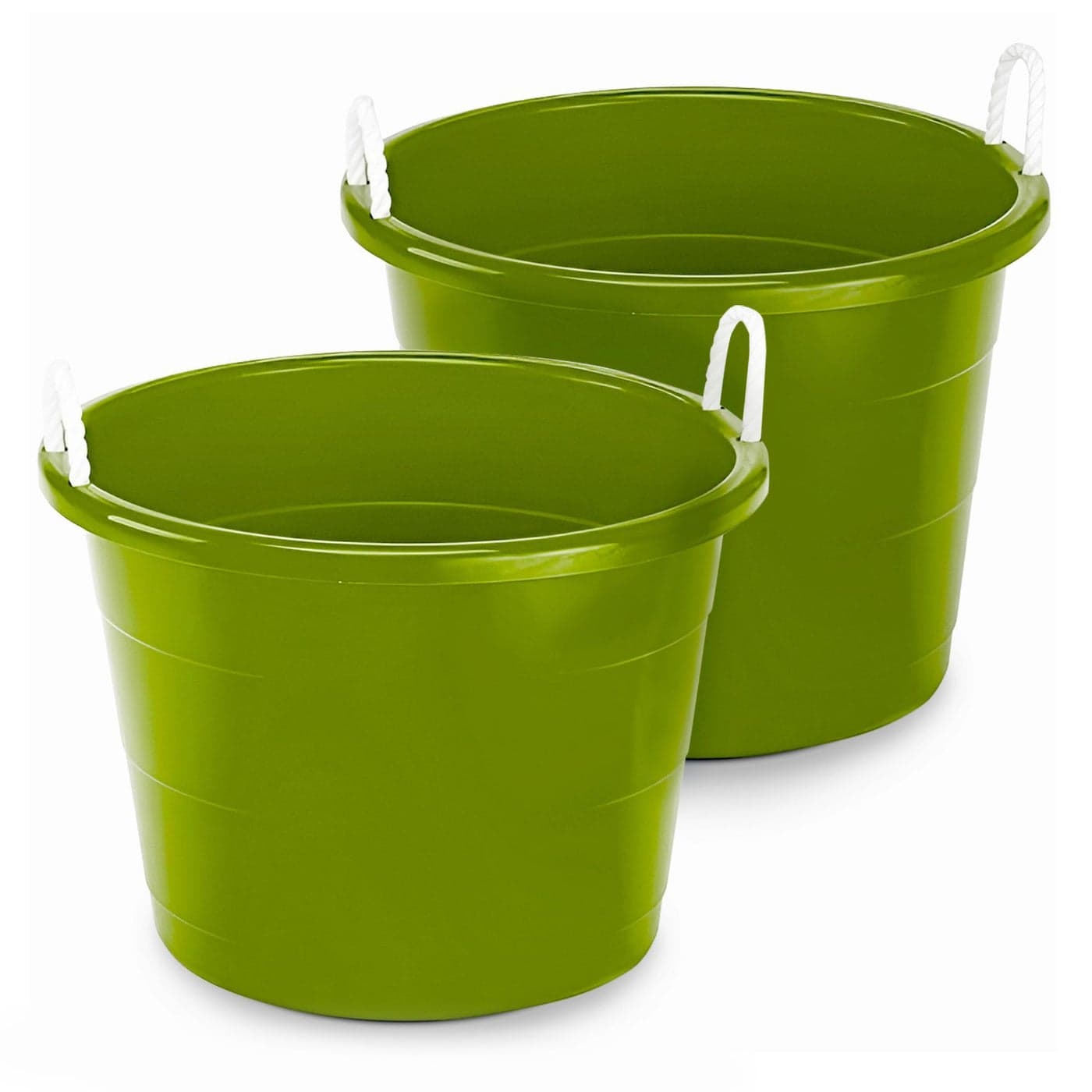 HOMZ 2Pack Utility Tub Large Plastic Storage Bucket with Rope Handles 17 Gallon Green