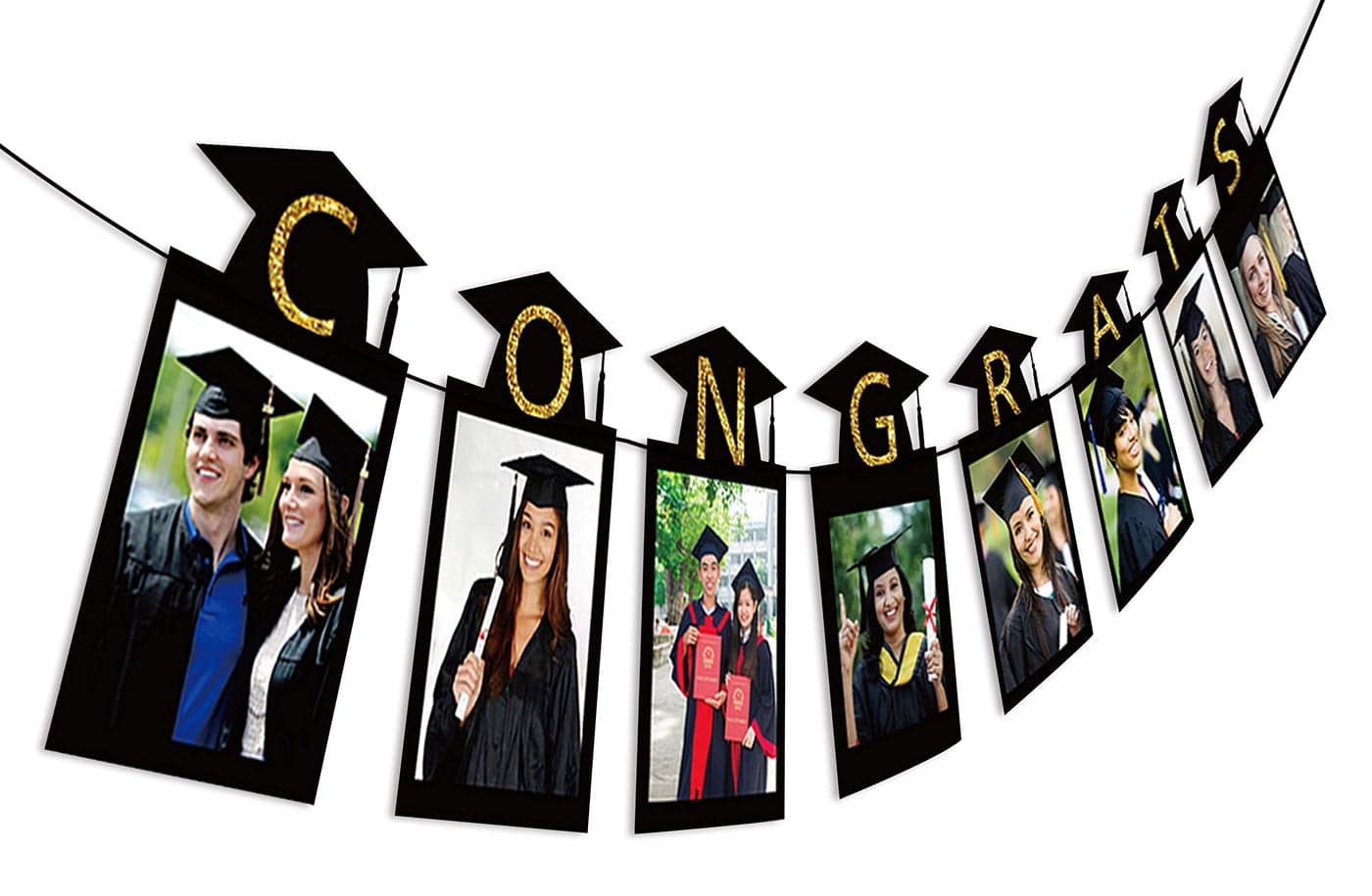 3PCS Graduation Decorations Class of 2025 Photo Banner Party Supplies Congrats Grad We are So Proud of You Garland DecorBlack