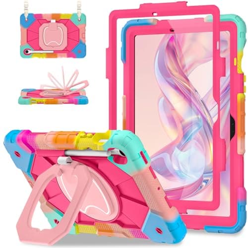 Scnioy Case for Samsung Galaxy Tab S10 Lite/S10 FE/S9 FE 10.9 Inch, Samsung Tab S9 11 Inch, Rugged Galaxy S10 Tablet Cover with Pen Holder 360 Rotating Stand Shoulder Strap Screen Protector, Rainbow