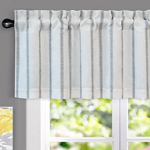 DriftAway Farmhouse Linen Lined Valance Double Layer Thermal Insulated Room Darkening Blackout Window Valances 3 Inch Rod Pocket Vertical Striped Kitchen Valance for Bathroom Single 52 x 18 Inch Gray