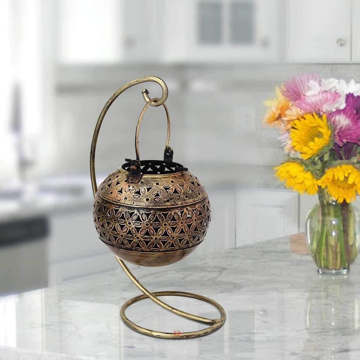 Magical Ocean Antique Cut Work Hanging Tea Light Showpiece Gift Item for Home Dcor in Wrought Iron 10 inches