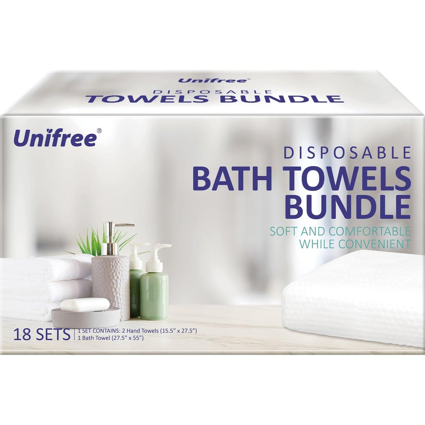 Unifree Disposable Towels Bundle1 Bath Towel with 2 Hand Towels18 Sets