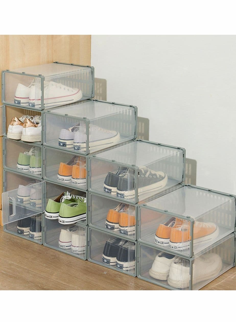 6 Packs Shoe Organizer Storage Boxes Clear Plastic Stackable Shoe Storage Bins with Drawers Lids