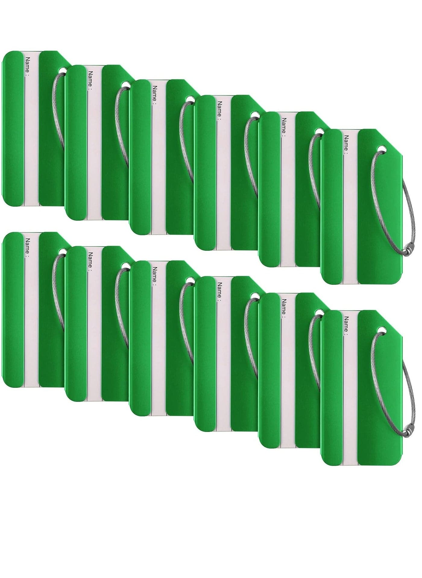 Luggage Tag, 12PCS Business Card Holder Aluminum Metal Travel ID Bag Tag, Suitcase Luggage Tag for Travel Luggage ID with Waterproof Information Card Stock and Wire Loop (Green)