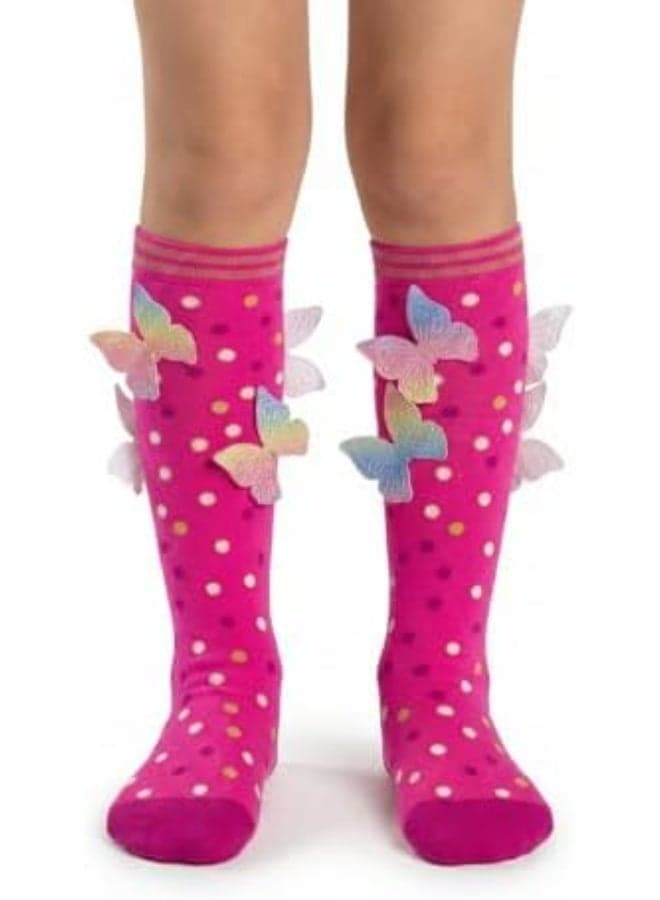 Funky 3D High Socks for Kids & Teens | Butterfly Polka Dot Knee-High Socks | Cute Cartoon Design | Soft Stretchable Fabric