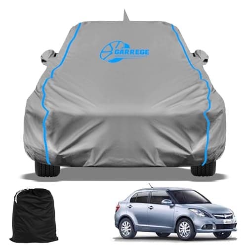 GARREGE® Maruti Dzire Old Waterproof Car Body Cover with Mirror and Anteena Packets 150 GSM Grey Fabric with Piping Style All Weather Protection Car Cover