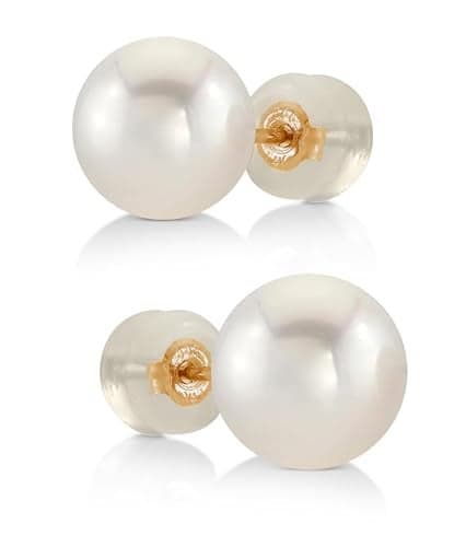 THE PEARL SOURCE Round White Freshwater Real Pearl Earrings for Women - 14k Gold Stud Earrings | Hypoallergenic Earrings with Genuine Cultured Pearls, 8.0-8.5mm