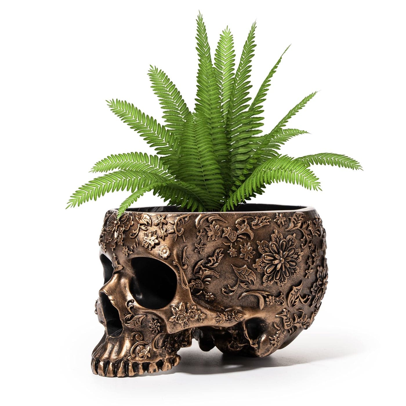 Bronze Skull Planter Pot 6 Inch Skeleton Head Pot for Succulents Flowers Bowl Dish Gothic Decor for Garden Home Parties Haunted House Spooky Black Display Halloween Skull Flower Pot Decoration Gift