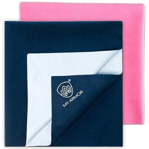 MY ARMOR Baby Dry Sheet for New Born Baby, Anti-Piling Waterproof Mattress Protector for Bed (Quick Drying/Extra Absorbent Dry Sheet for Bed) - Pack of 2 (Small (50cm x 70cm) (Pink & Royal Blue)