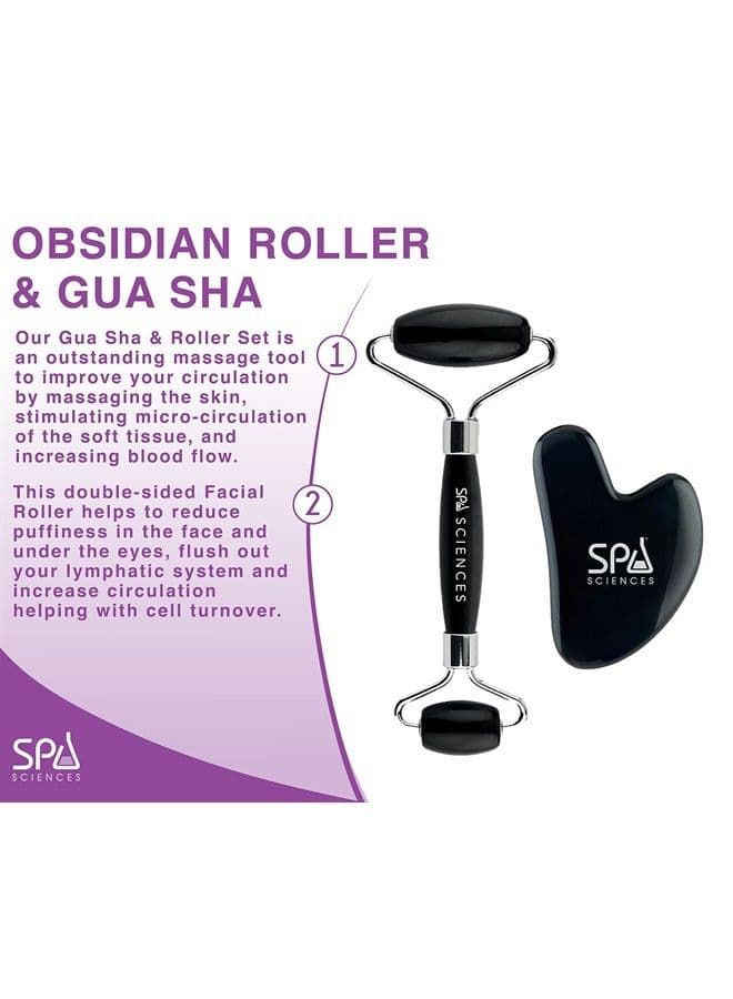 Spa Sciences - Obsidian Roller & Gua Sha - Black Obsidian Stone Contouring Set