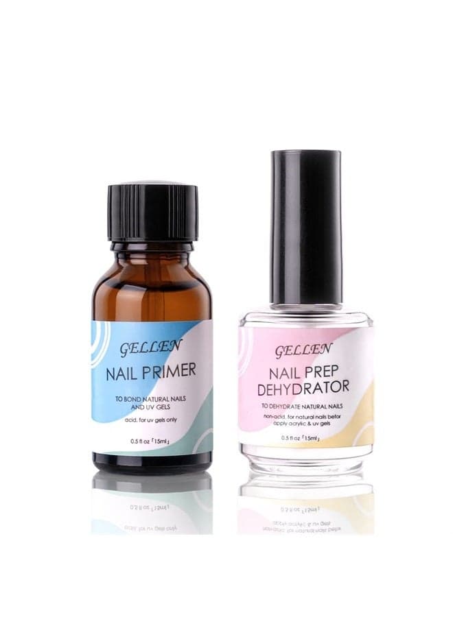 Nail Dehydrator and Nail Primer, Long-Lasting Air Dry (Acid Free) for Acrylic Powder and Gel Nail Polish, Superior Protein Bonding, 15ML / 0.5 oz Each